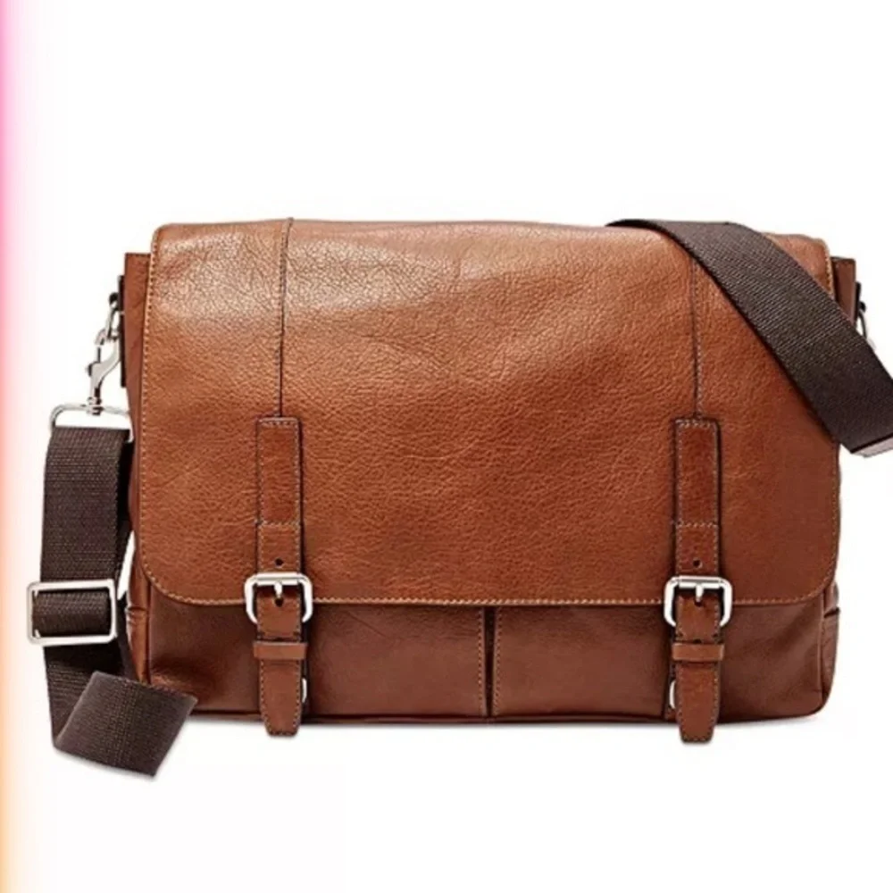 ▶️ Fossil ◀️ Brown Leather Messenger Computer Bag